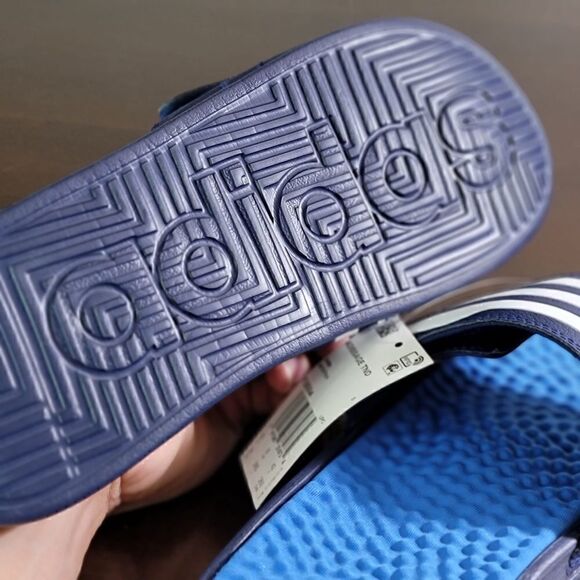 Adidas Adizzage TND Adjustable Slide Sandals Navy Blue White Unisex New F35564 - Picture 5 of 8
